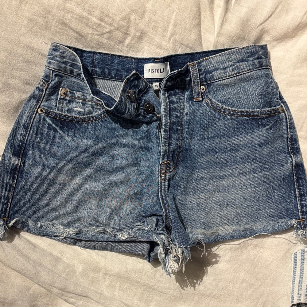 Pistola Distressed Blue Jean Shorts